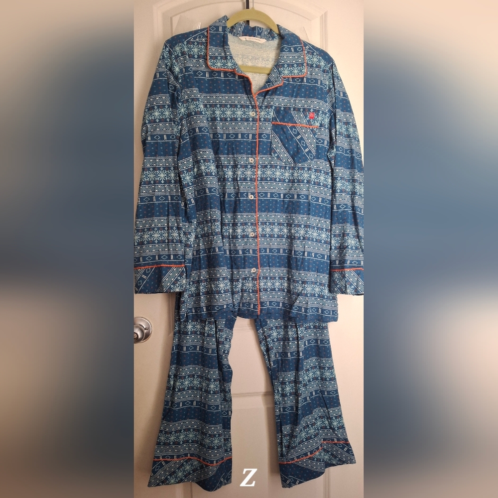 Woolrich Snow Blue Patterned Women's Pajama Set Sz XL Winter Longwear Xmas Basic - Picture 2 of 14